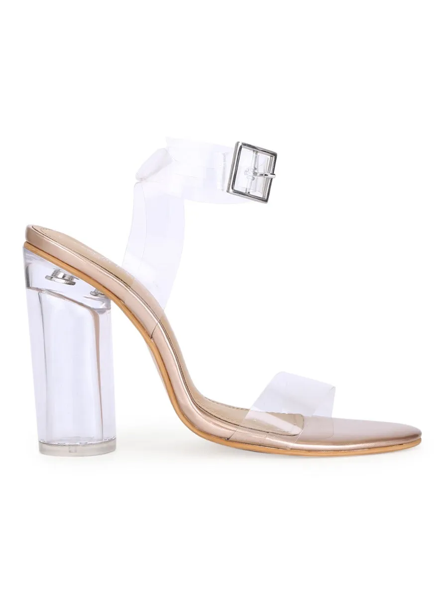 Gold Patent Perspex Clear High Block Heels