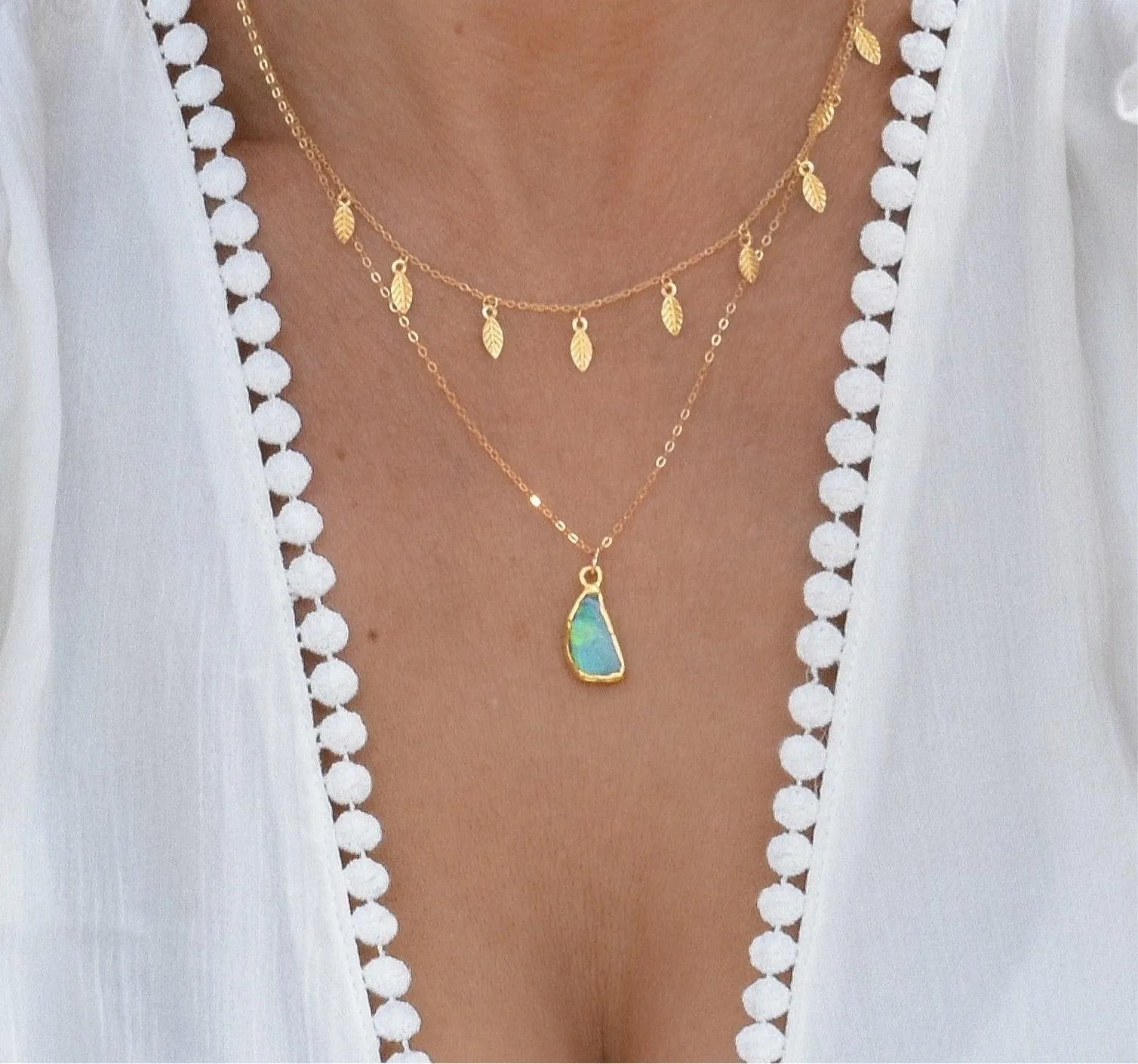 Australian Opal Necklace with Gold Raw Finish