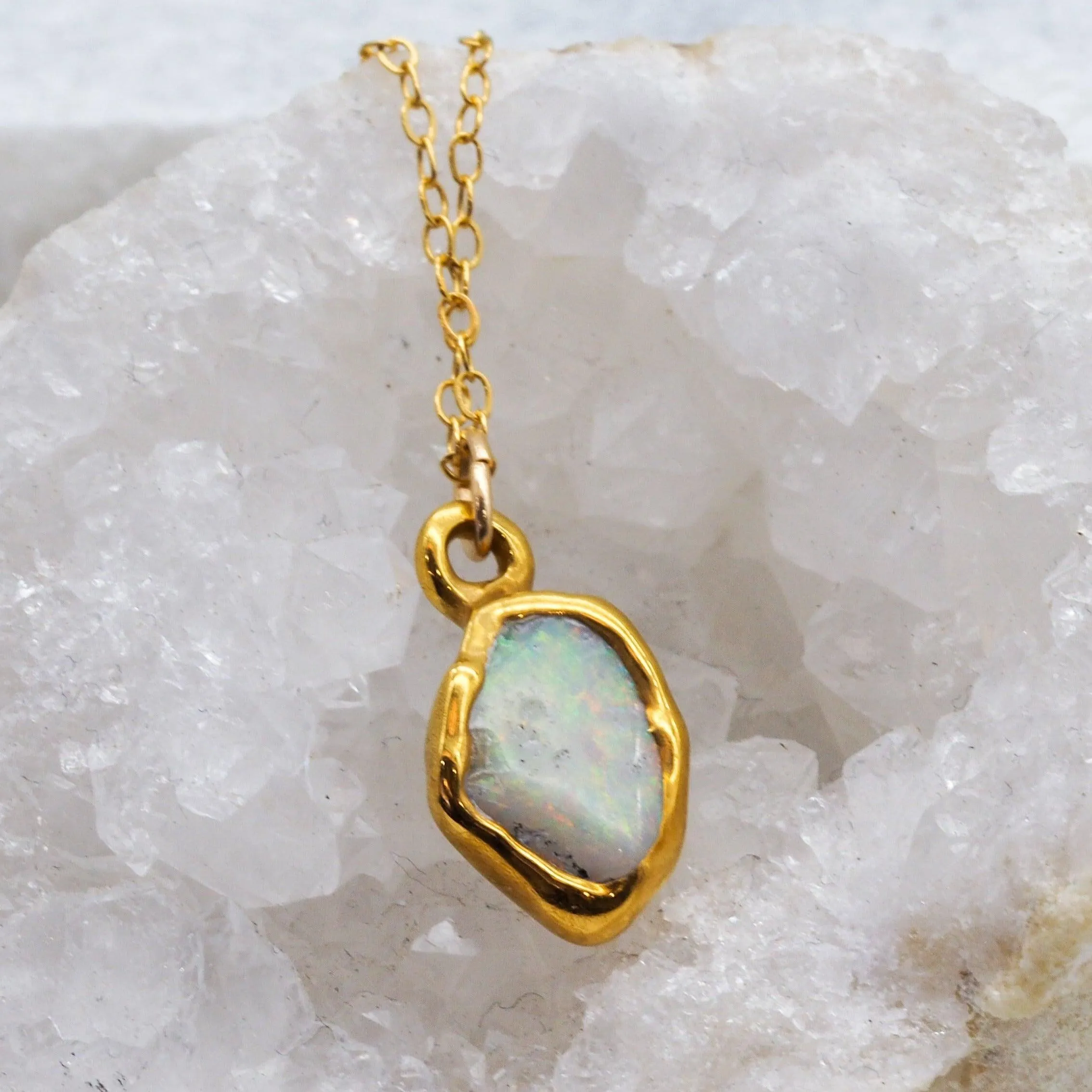 Australian Opal Necklace with Gold Raw Finish