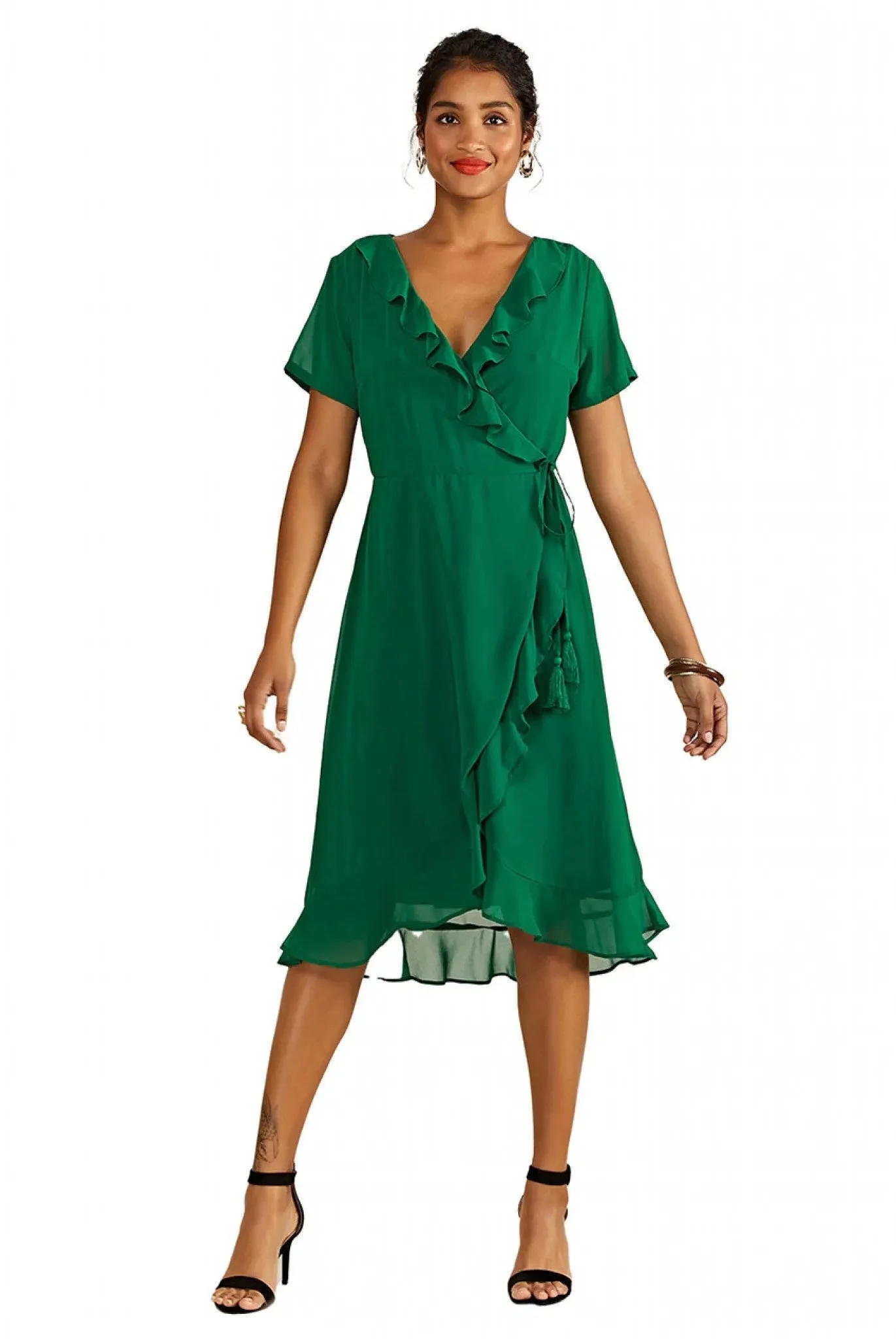 Green Frill Wrap Dress by Yumi