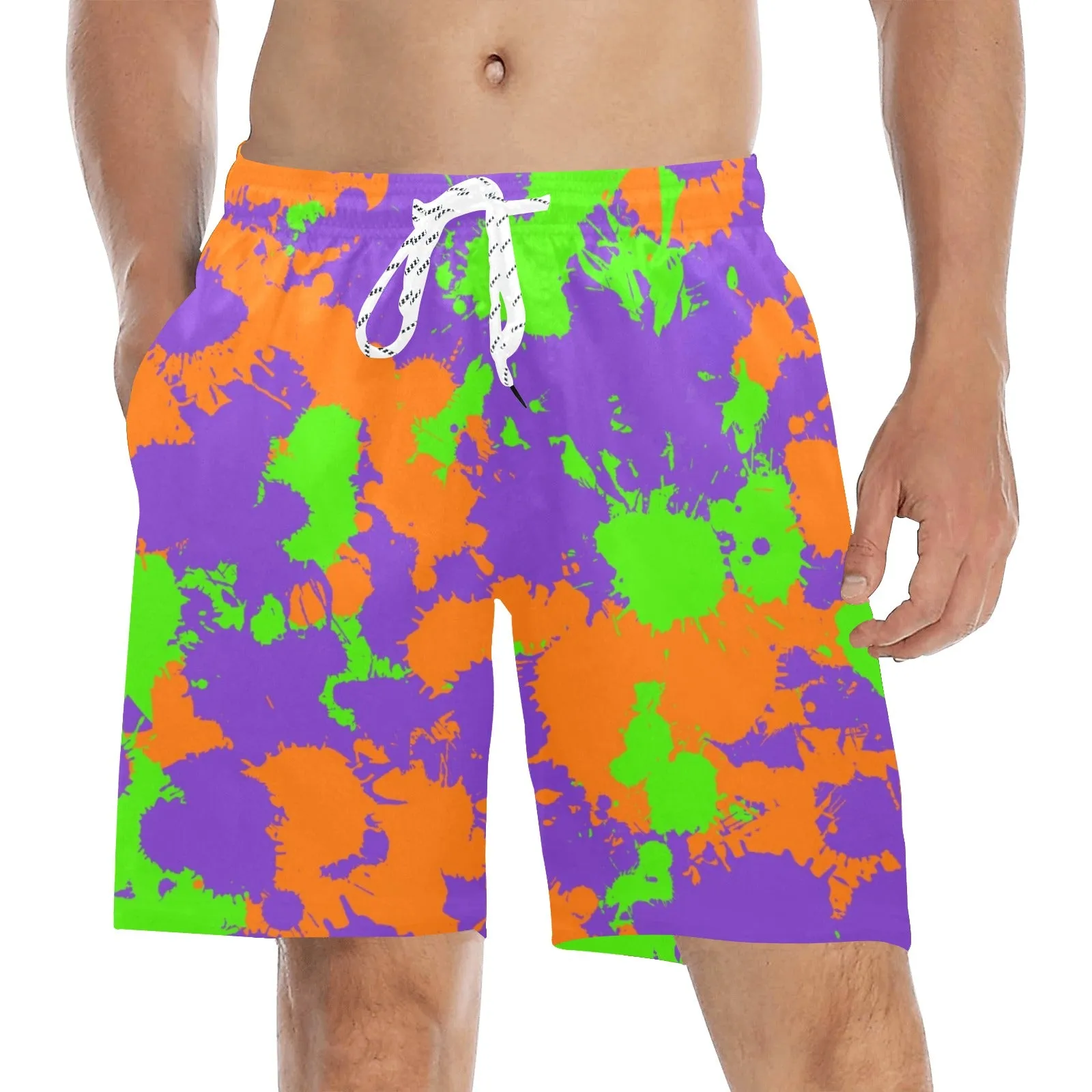 Green Purple Orange Slime Swim Shorts Boys 90s Retro Vintage Splatter Pattern