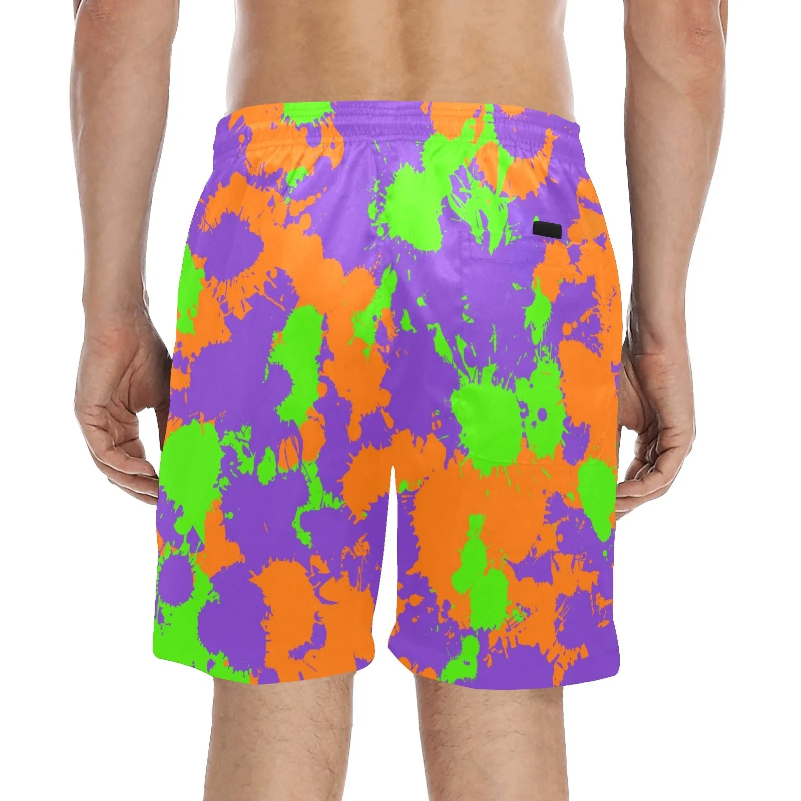 Green Purple Orange Slime Swim Shorts Boys 90s Retro Vintage Splatter Pattern