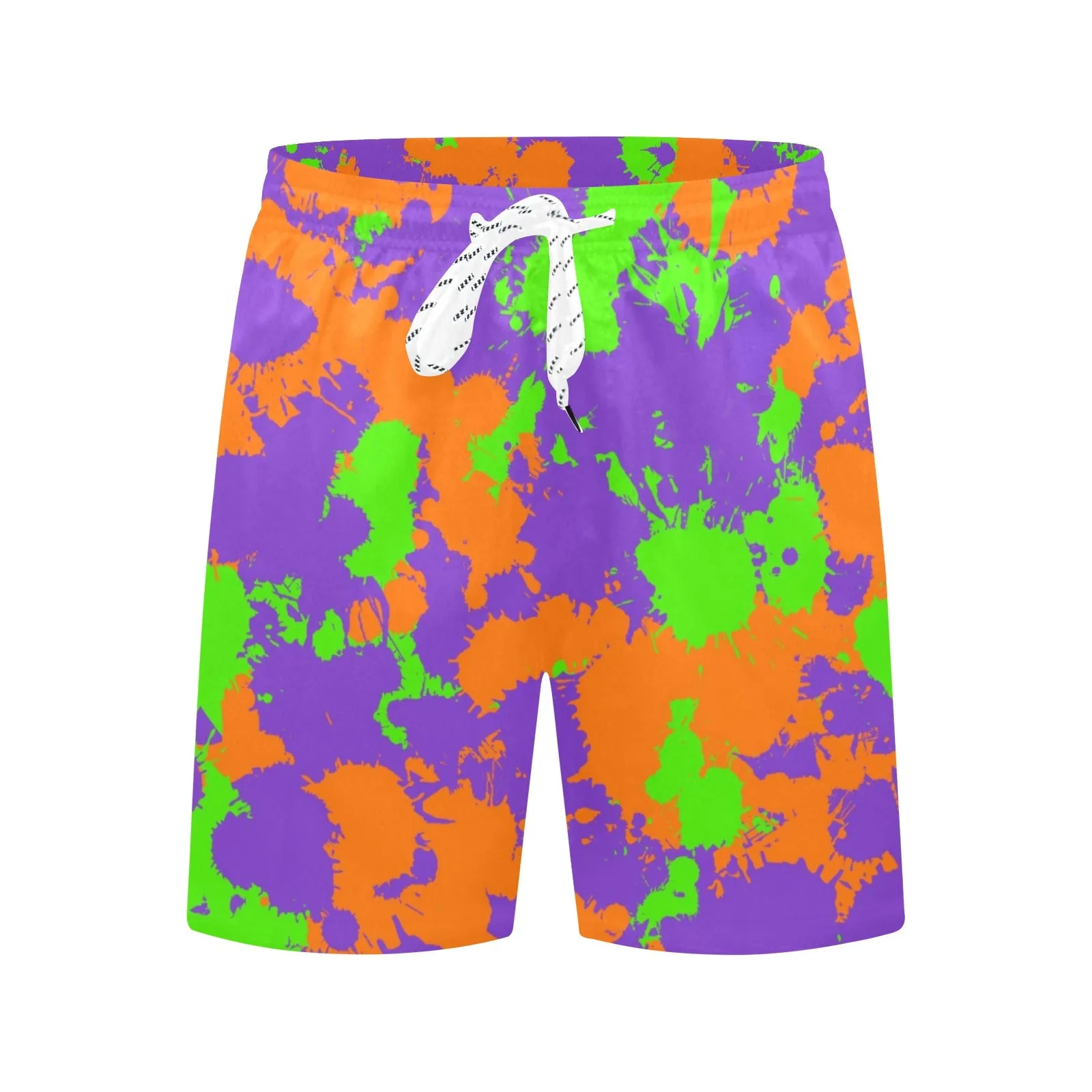 Green Purple Orange Slime Swim Shorts Boys 90s Retro Vintage Splatter Pattern