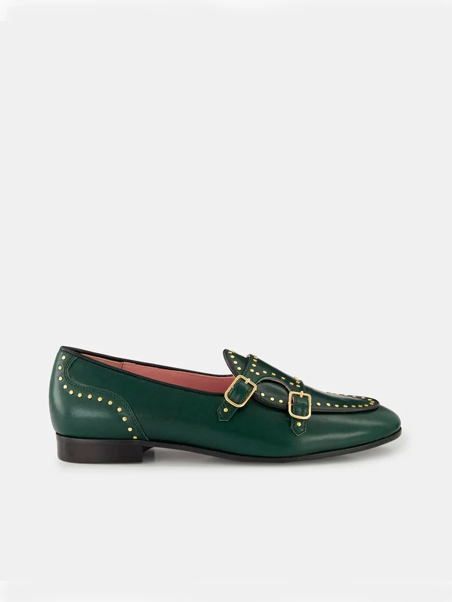 Green studded stressa moccasins