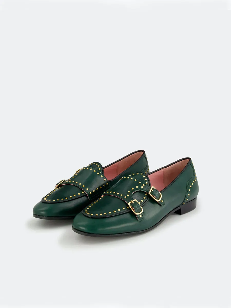 Green studded stressa moccasins