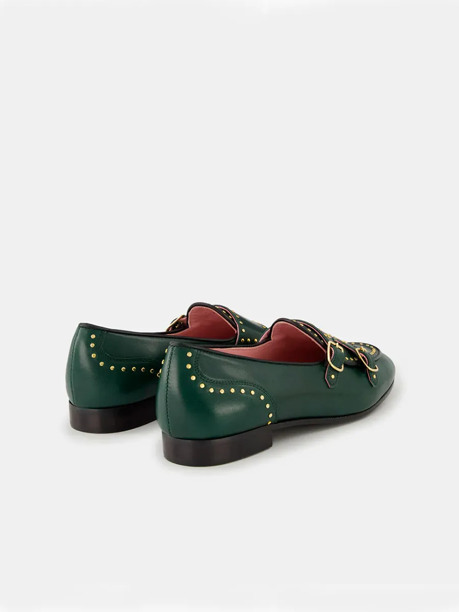 Green studded stressa moccasins