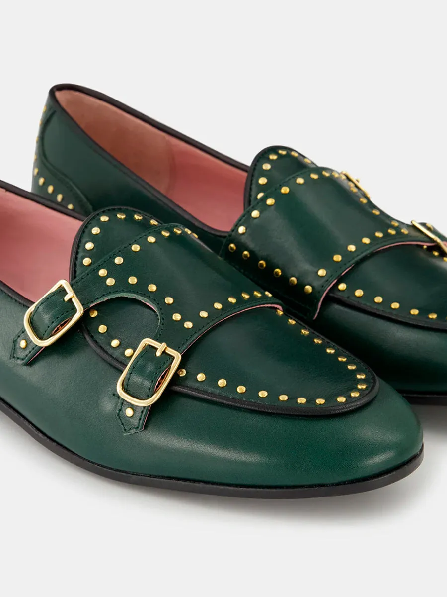 Green studded stressa moccasins