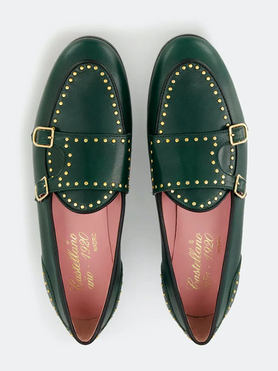 Green studded stressa moccasins