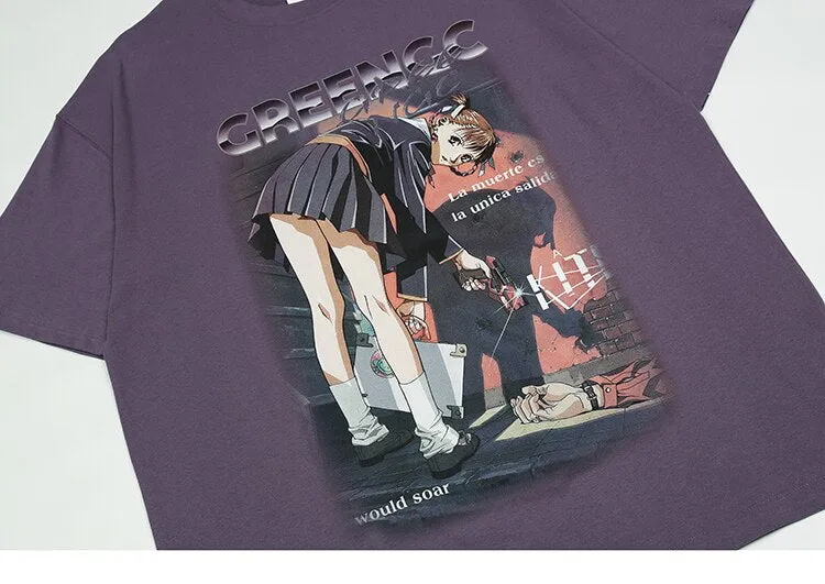 GREENGC Killer Girl Shooter Anime T-Shirt