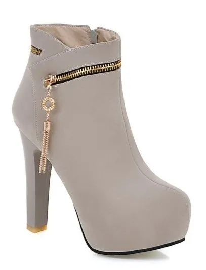 Trendy Grey Gold Zipper High Heel Platform Boots