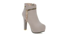 Trendy Grey Gold Zipper High Heel Platform Boots