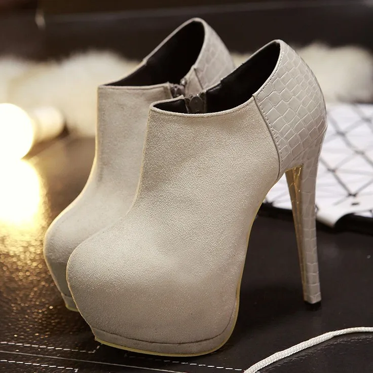 Grey Stiletto High Heel Ankle Boots,Black Suede Platforms Wedges Ankle Boots Shoes