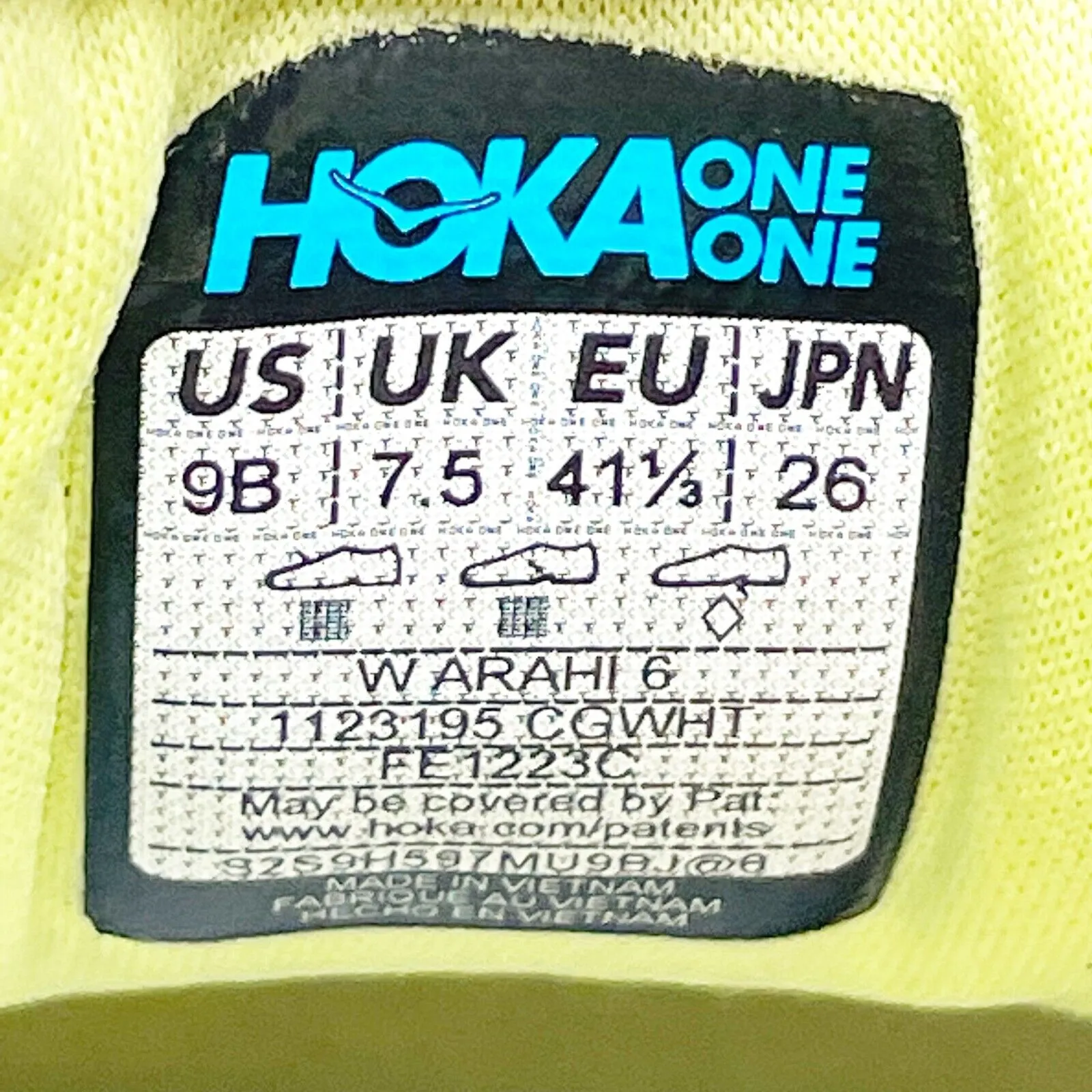 Hoka One One Womens Arahi 6 1123195 CGWHT Yellow Running Shoes Sneakers Size 9 B