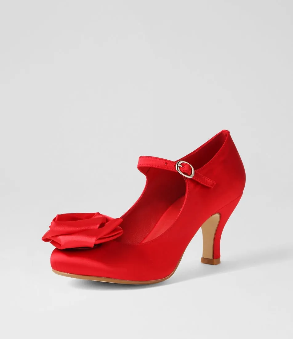 I LOVE BILLY Mirose Red Satin Mary Jane Heels