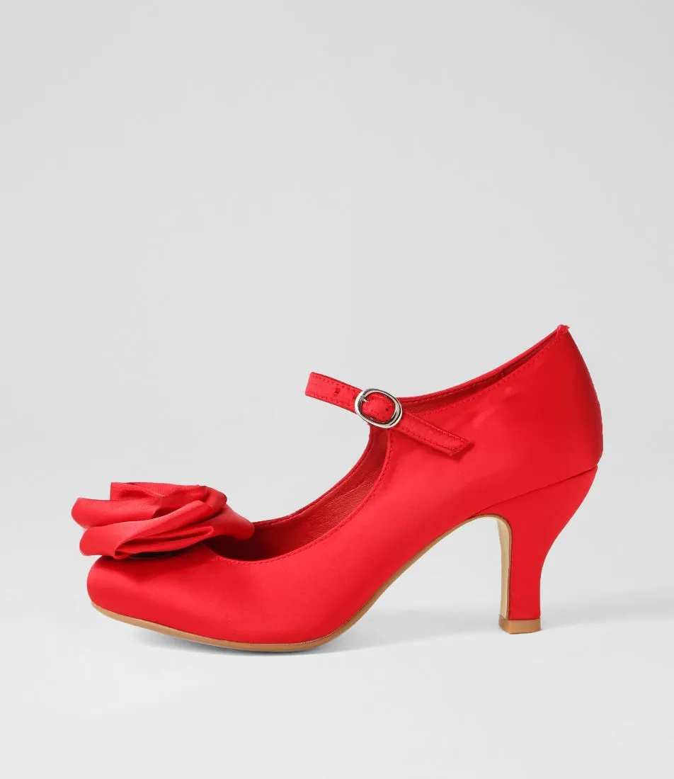 I LOVE BILLY Mirose Red Satin Mary Jane Heels