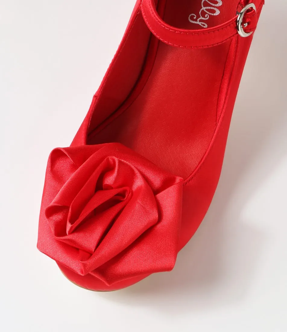 I LOVE BILLY Mirose Red Satin Mary Jane Heels