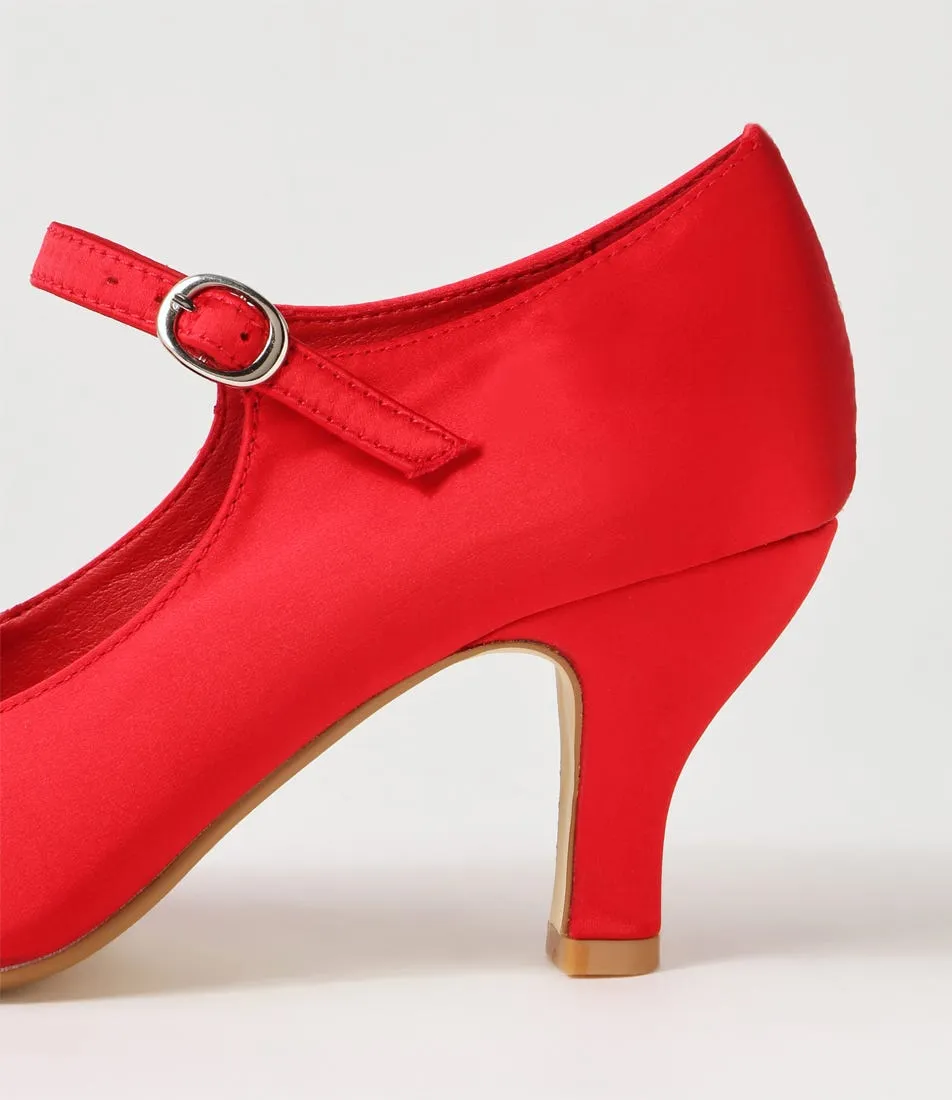 I LOVE BILLY Mirose Red Satin Mary Jane Heels