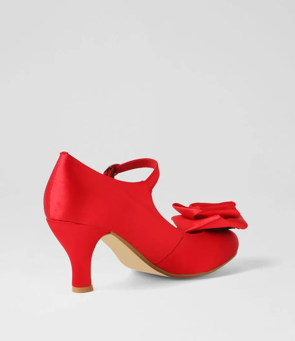 I LOVE BILLY Mirose Red Satin Mary Jane Heels