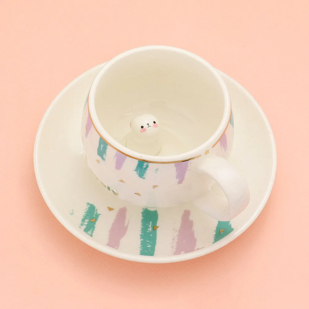 iLLASPARKZ Lovely Message Cute Bunny Ceramic Mug Cup and Saucer Set