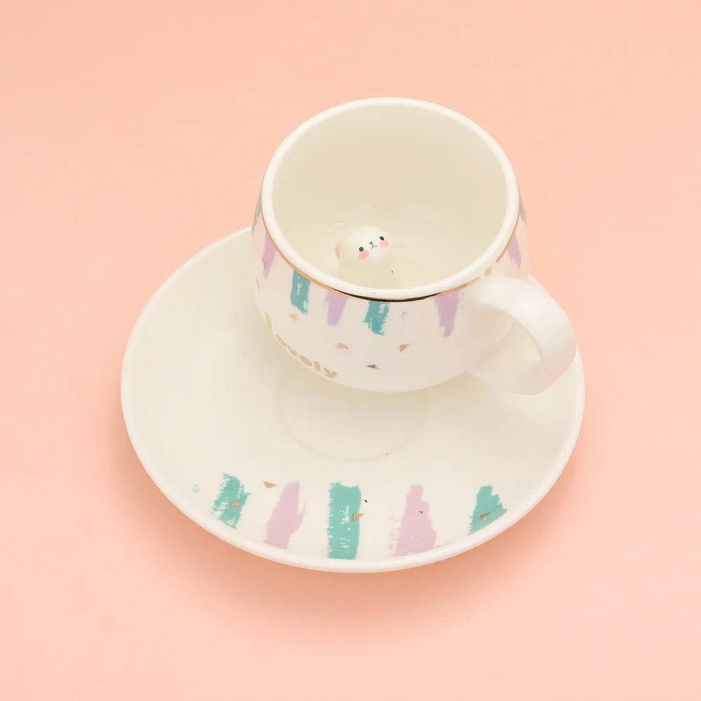 iLLASPARKZ Lovely Message Cute Bunny Ceramic Mug Cup and Saucer Set