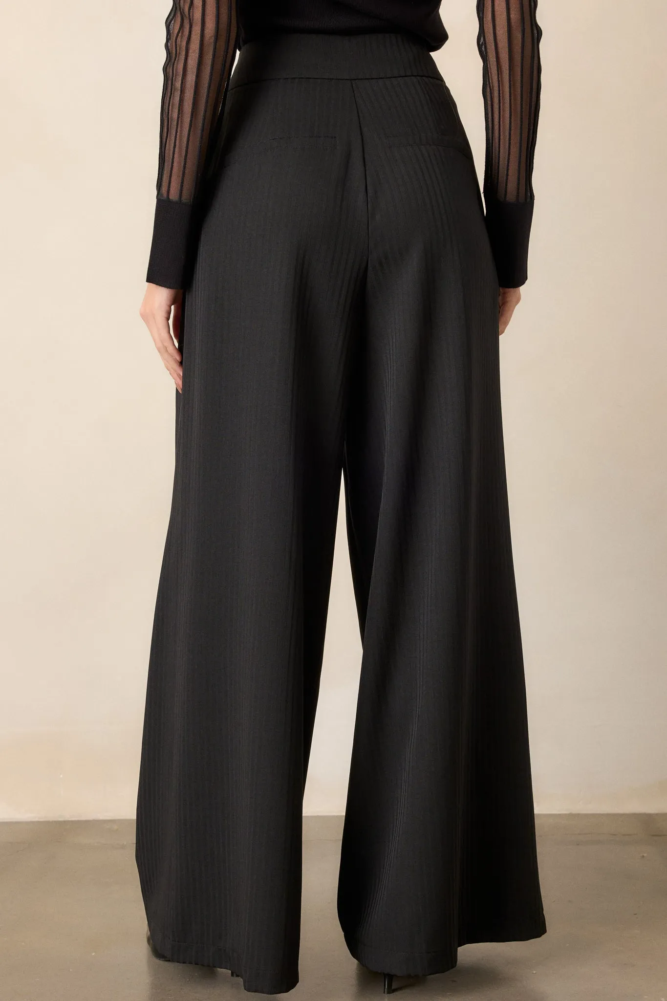 I'm Working Late Black Pinstripe Wide Leg Trousers