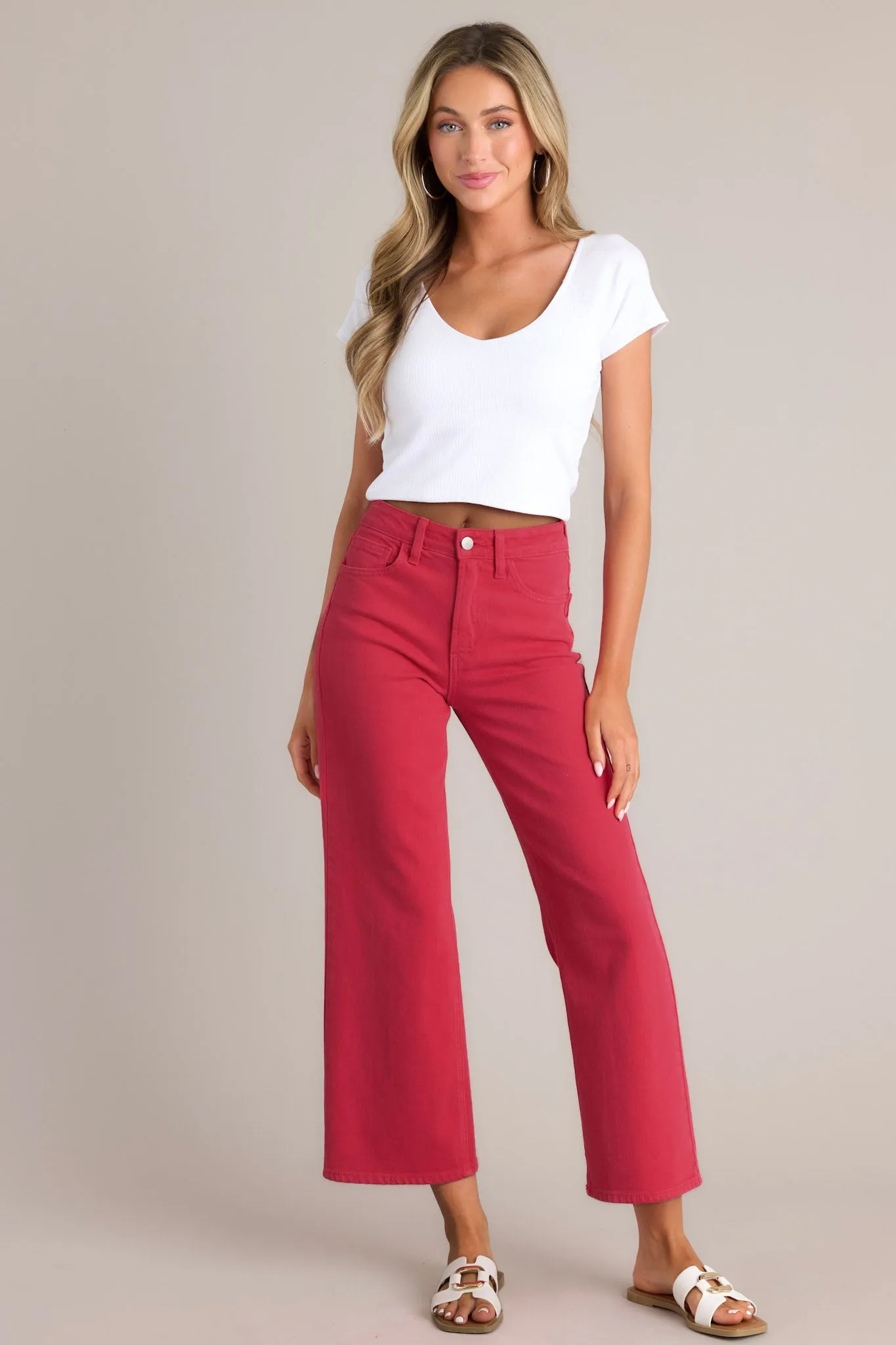 Into The Clouds Red Cropped Wide Leg Jeans (RESTOCK ETA MAY)