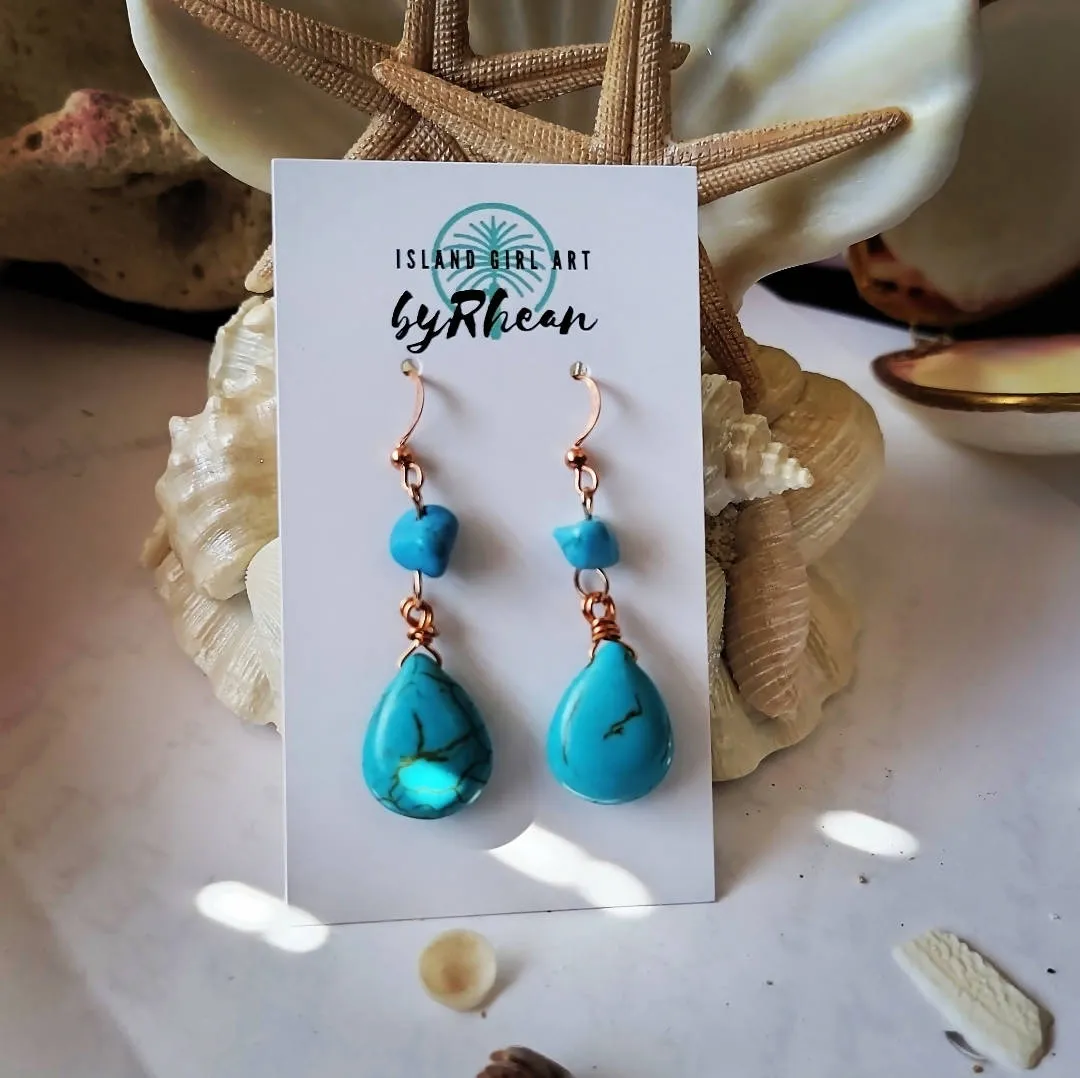 Island Girl Art - Natural Stone Earrings- Turquoise & Copper Earrings