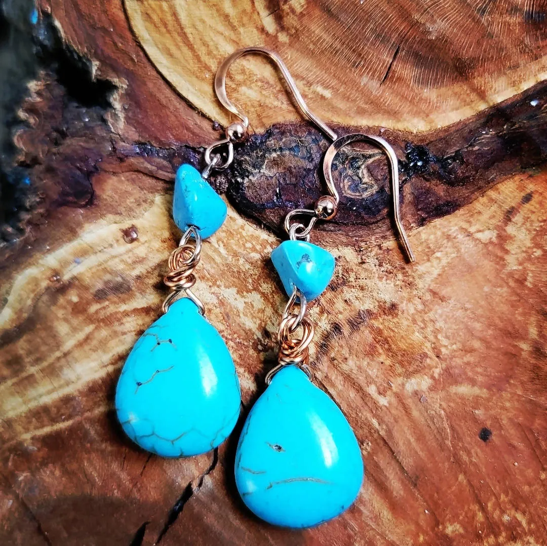 Island Girl Art - Natural Stone Earrings- Turquoise & Copper Earrings