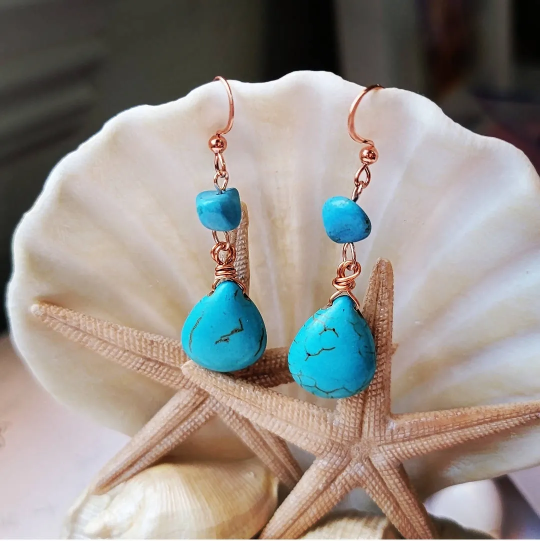 Island Girl Art - Natural Stone Earrings- Turquoise & Copper Earrings