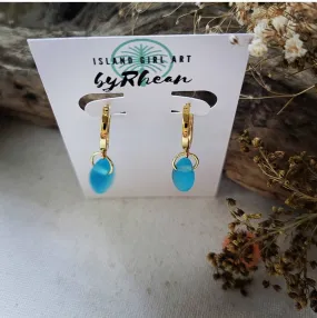 Island Girl Art - Sea Glass Earrings - 14K Gold Aqua