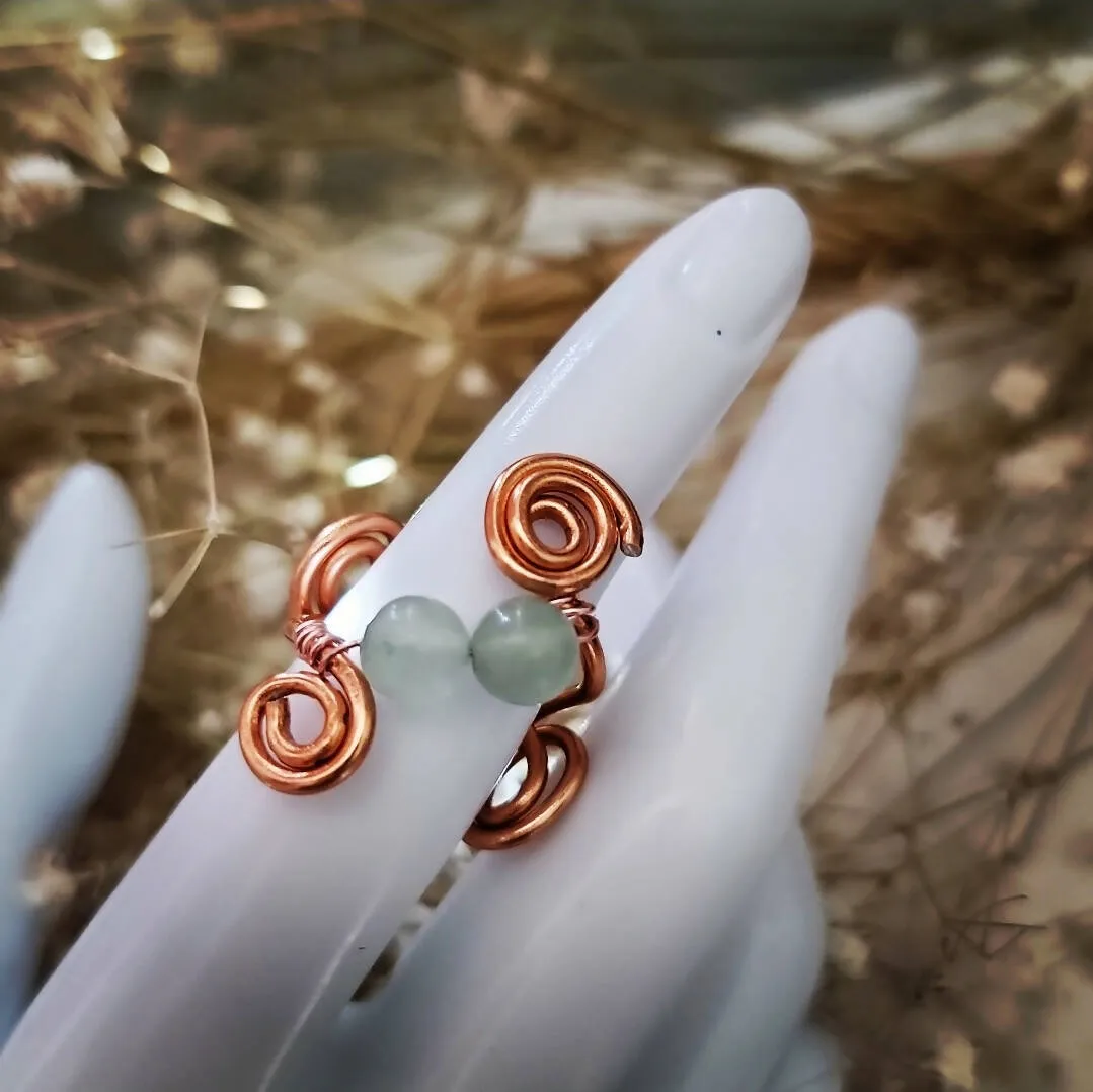 Island Girl Art Aventurine Wire Wrapped Ring Furl