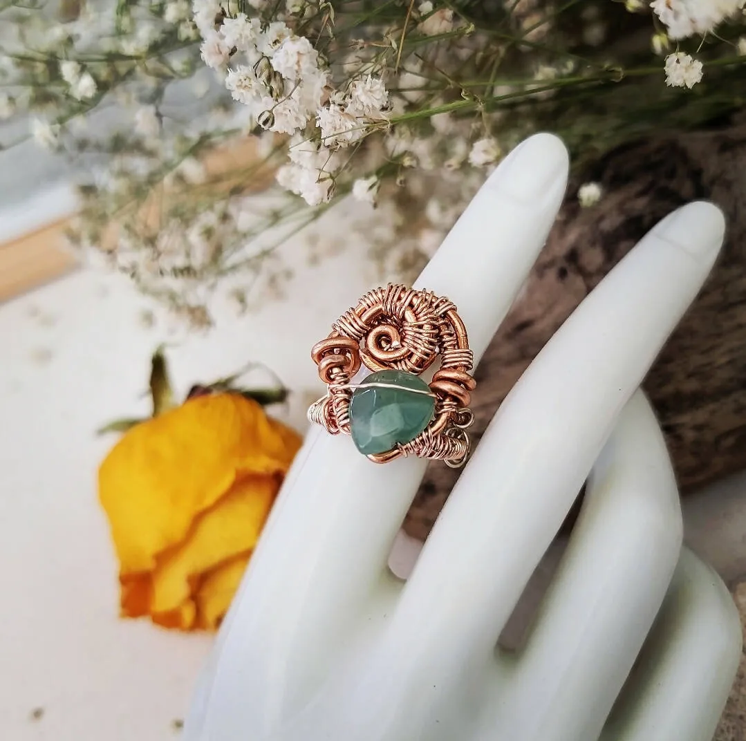 Island Girl Art - Wire Wrapped Ring- Aventurine Teardrop