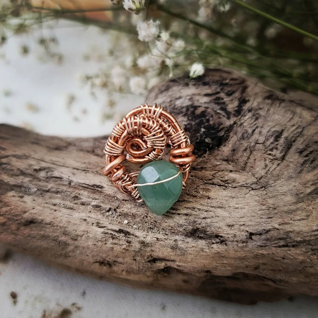 Island Girl Art - Wire Wrapped Ring- Aventurine Teardrop