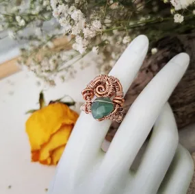 Island Girl Art - Wire Wrapped Ring- Aventurine Teardrop