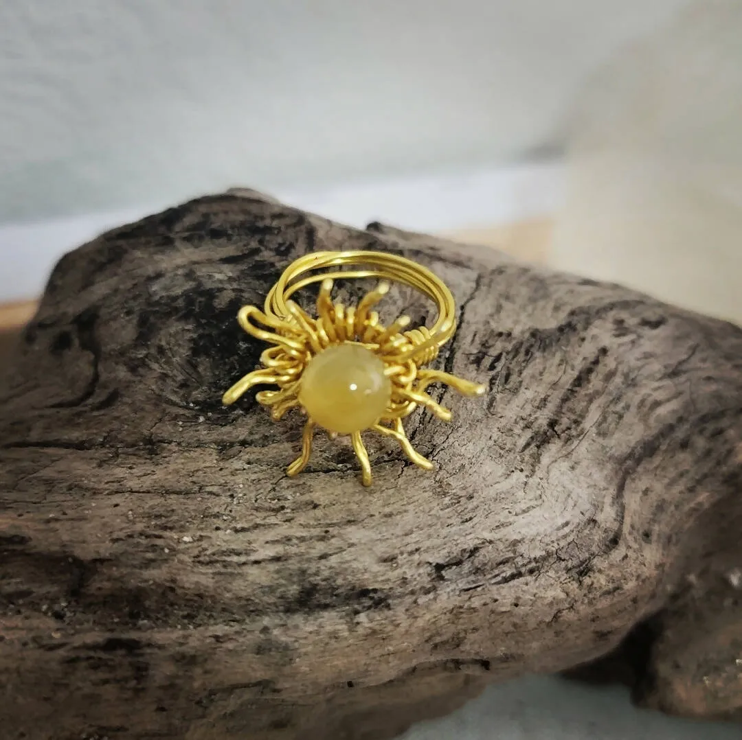 Island Girl Art - Wire Wrapped Ring- Citrine Sun