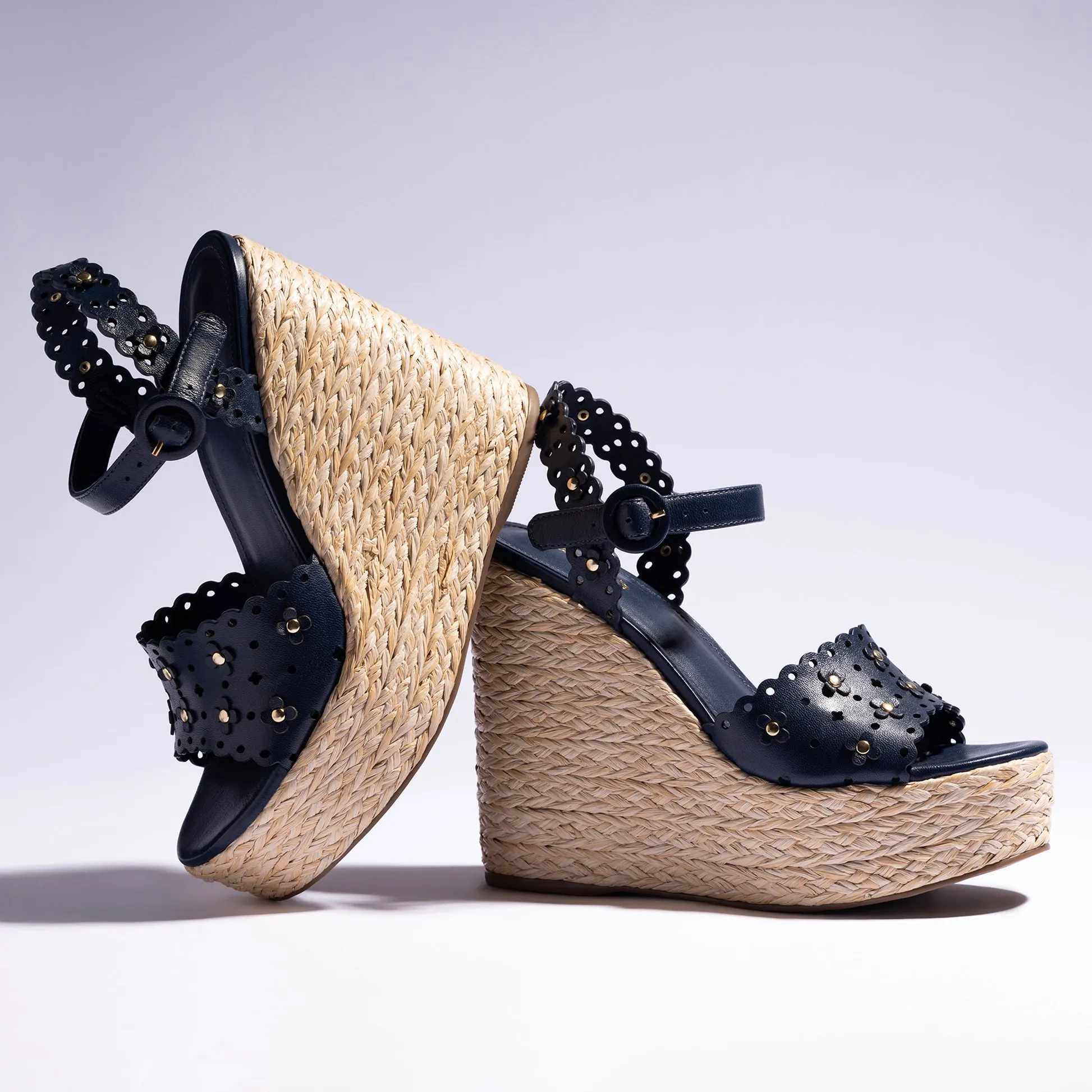 Navy Leather Jasmine Wedge.