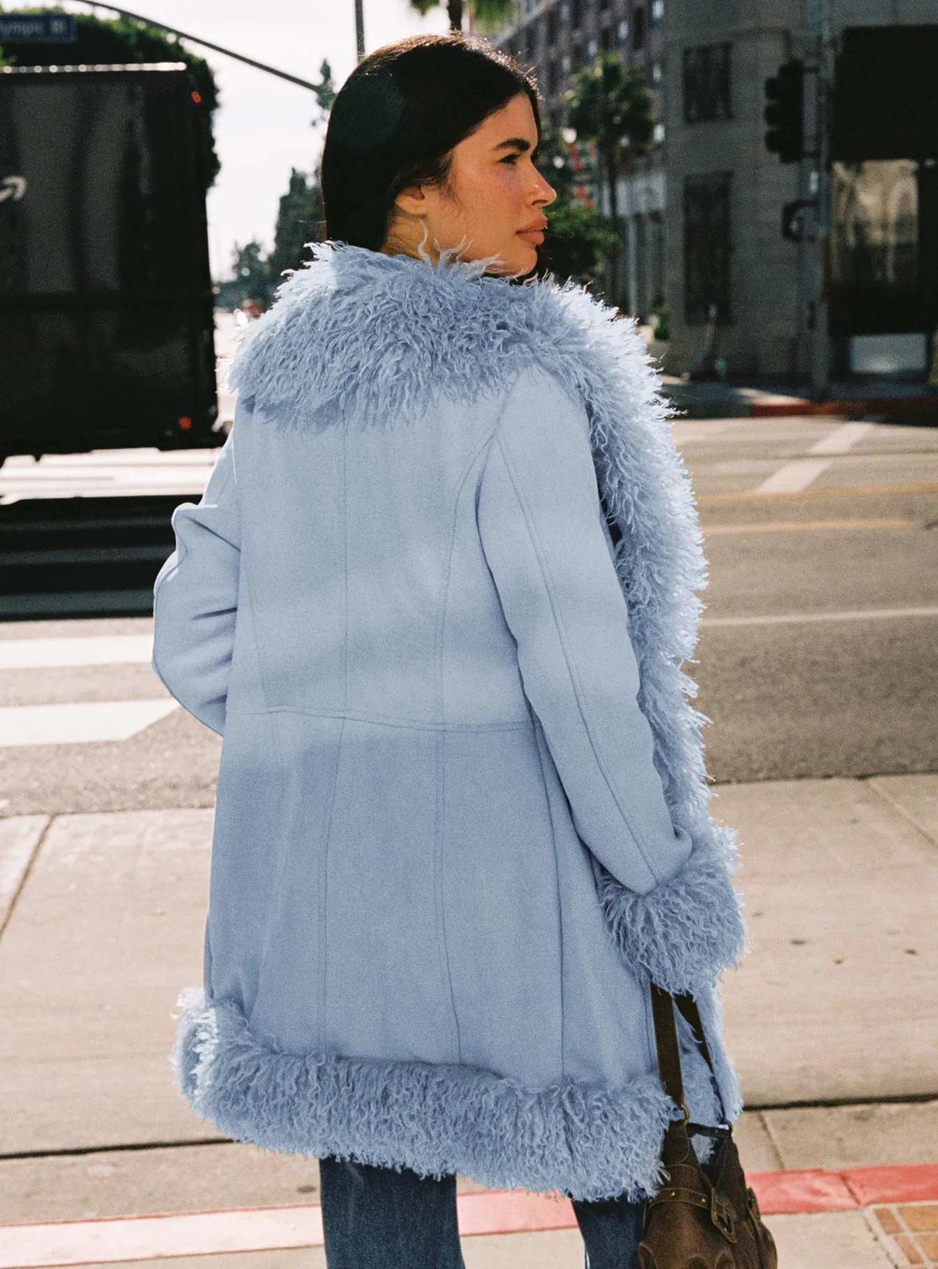 Josefina Faux Fur Detail Jacket Blue