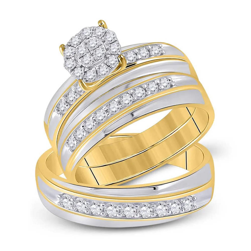 Keene Jewelers 10kt Two-tone Gold His Hers Round Diamond Cluster Matching Wedding Set 3/4 Cttw