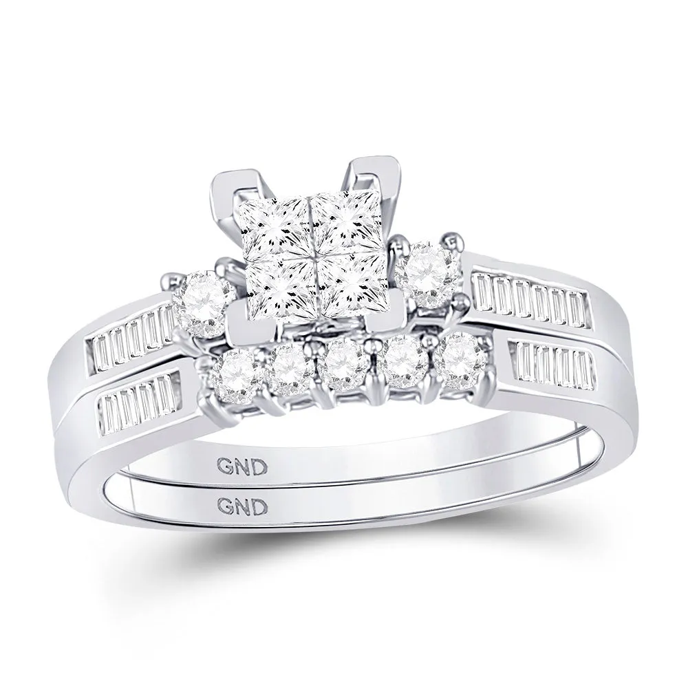 Keene Jewelers 10kt White Gold Princess Diamond Bridal Wedding Ring Band Set 1/2 Cttw - Size 6