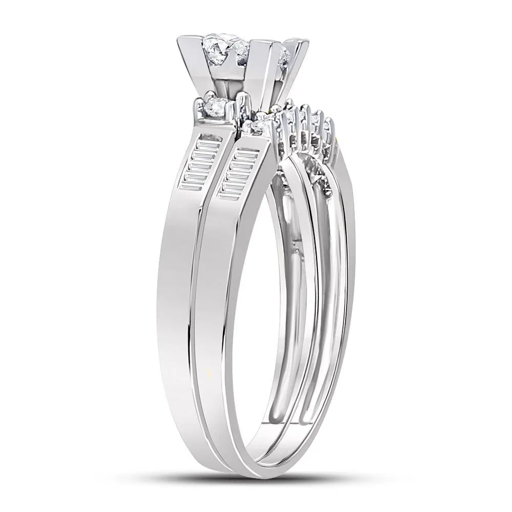 Keene Jewelers 10kt White Gold Princess Diamond Bridal Wedding Ring Band Set 1/2 Cttw - Size 6