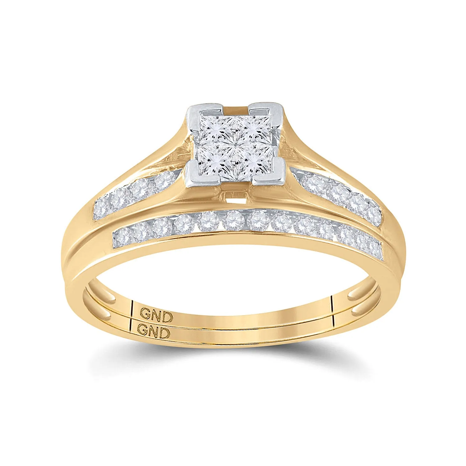 Keene Jewelers 10kt Yellow Gold Princess Diamond Bridal Wedding Ring Band Set 1/2 Cttw Size 5