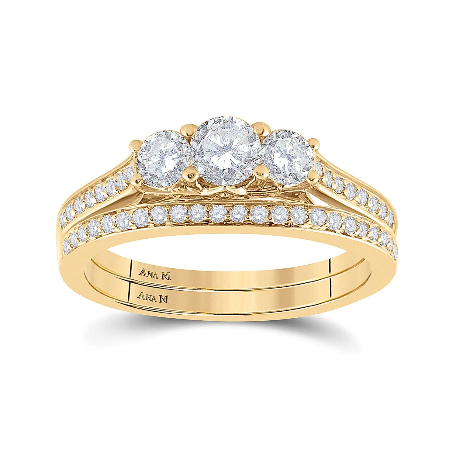 Keene Jewelers 14kt Yellow Gold Round Diamond Bridal Wedding Ring Band Set 1 Cttw