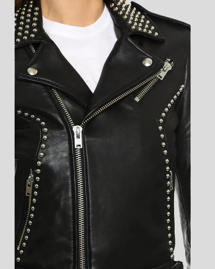 Kimora Black Studded Leather Jacket