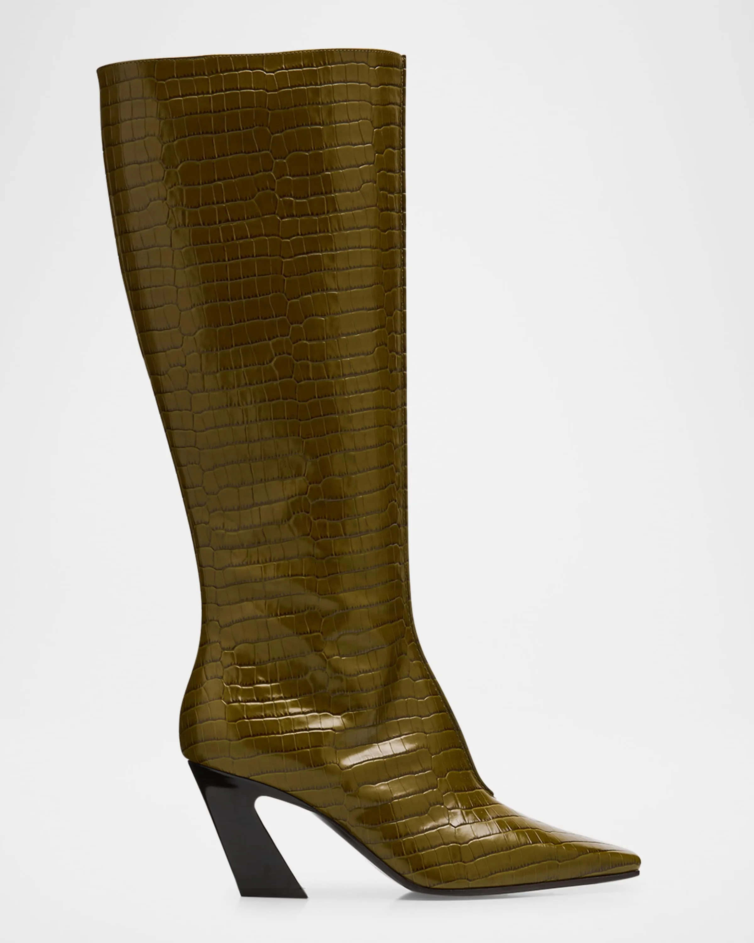 Knee Boots with Crocodile Print