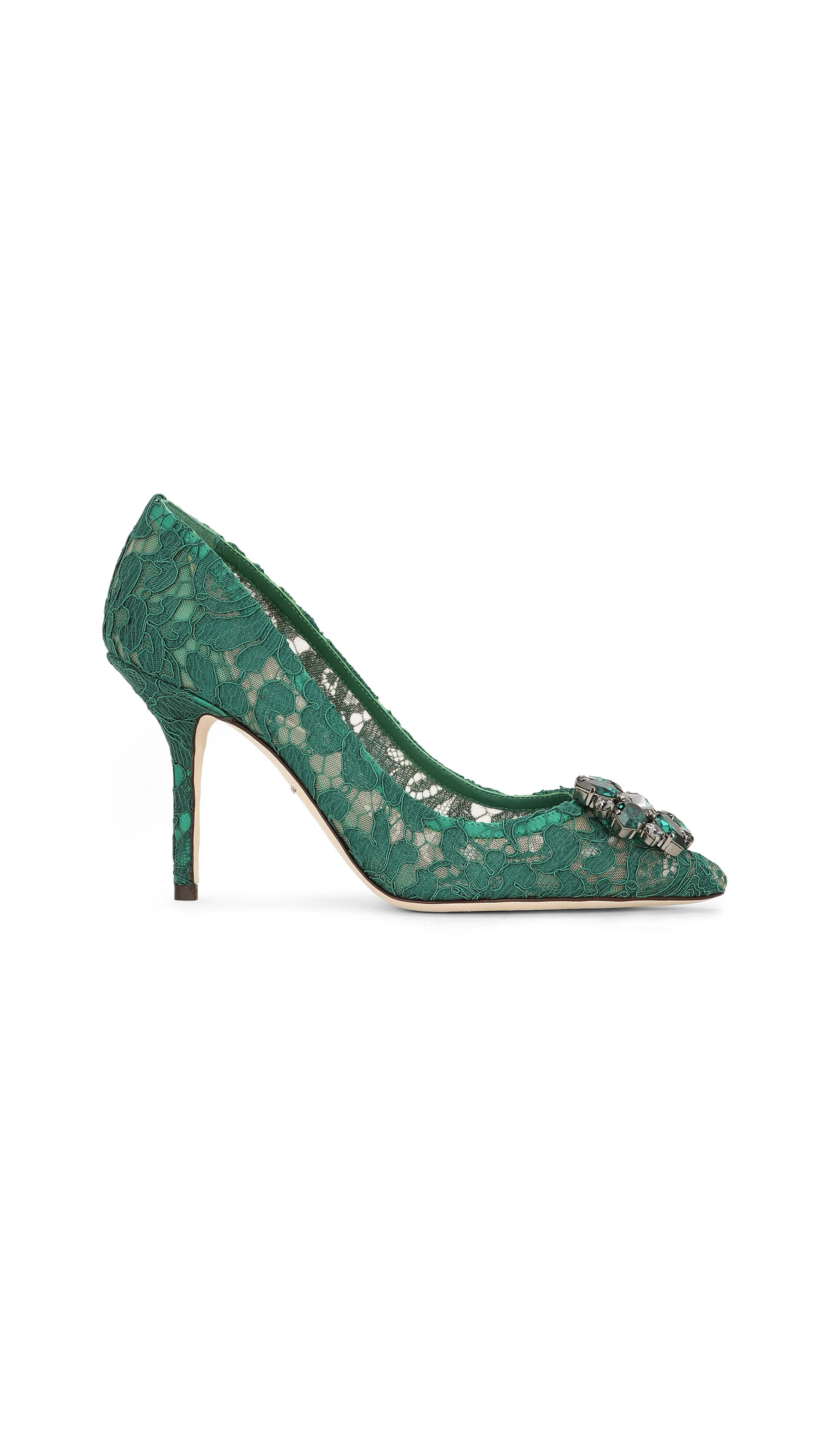 Green Rainbow Lace Pumps with Brooch Detailing