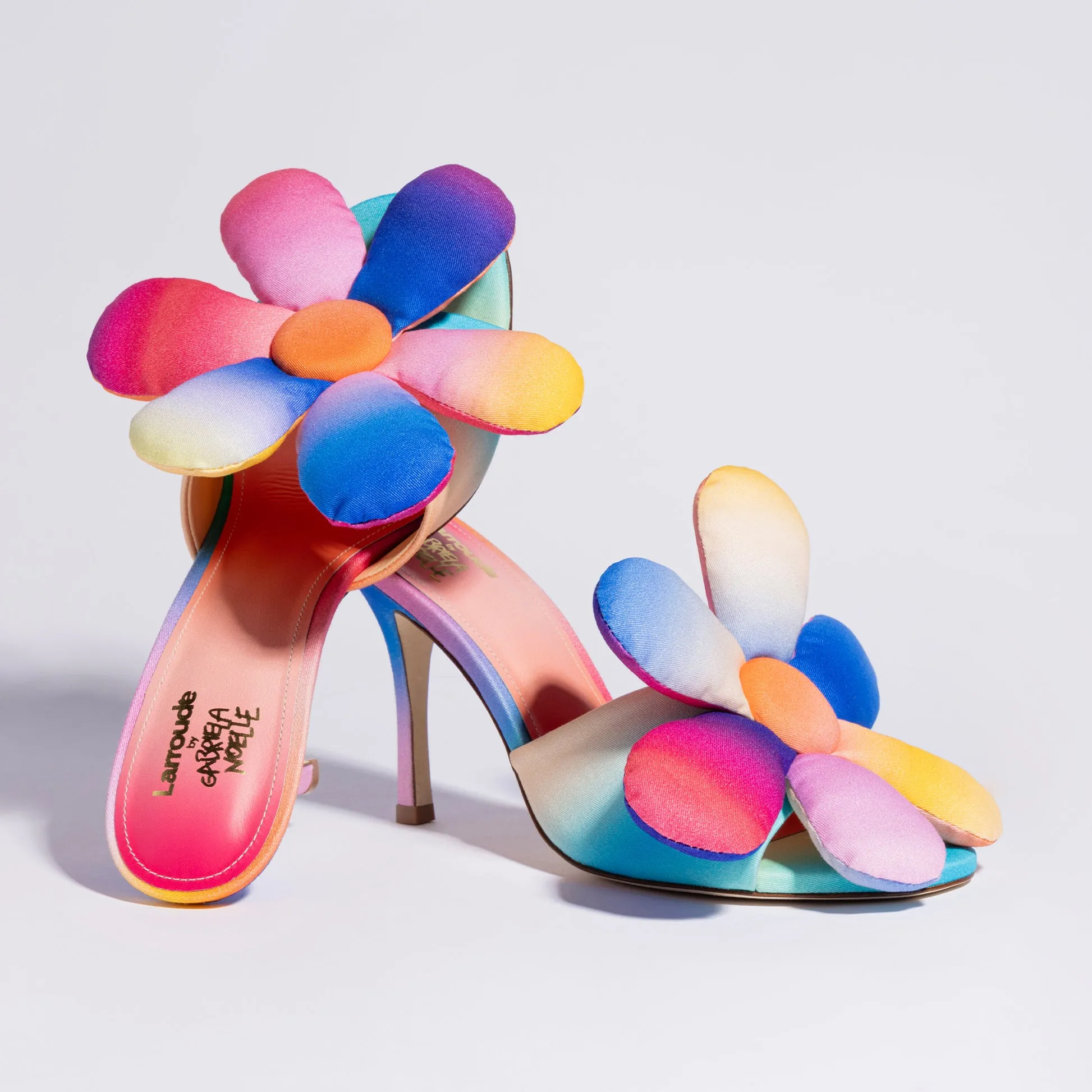 Larroudé Gabriela Noelle rainbow fabric mule shoe Full Bloom