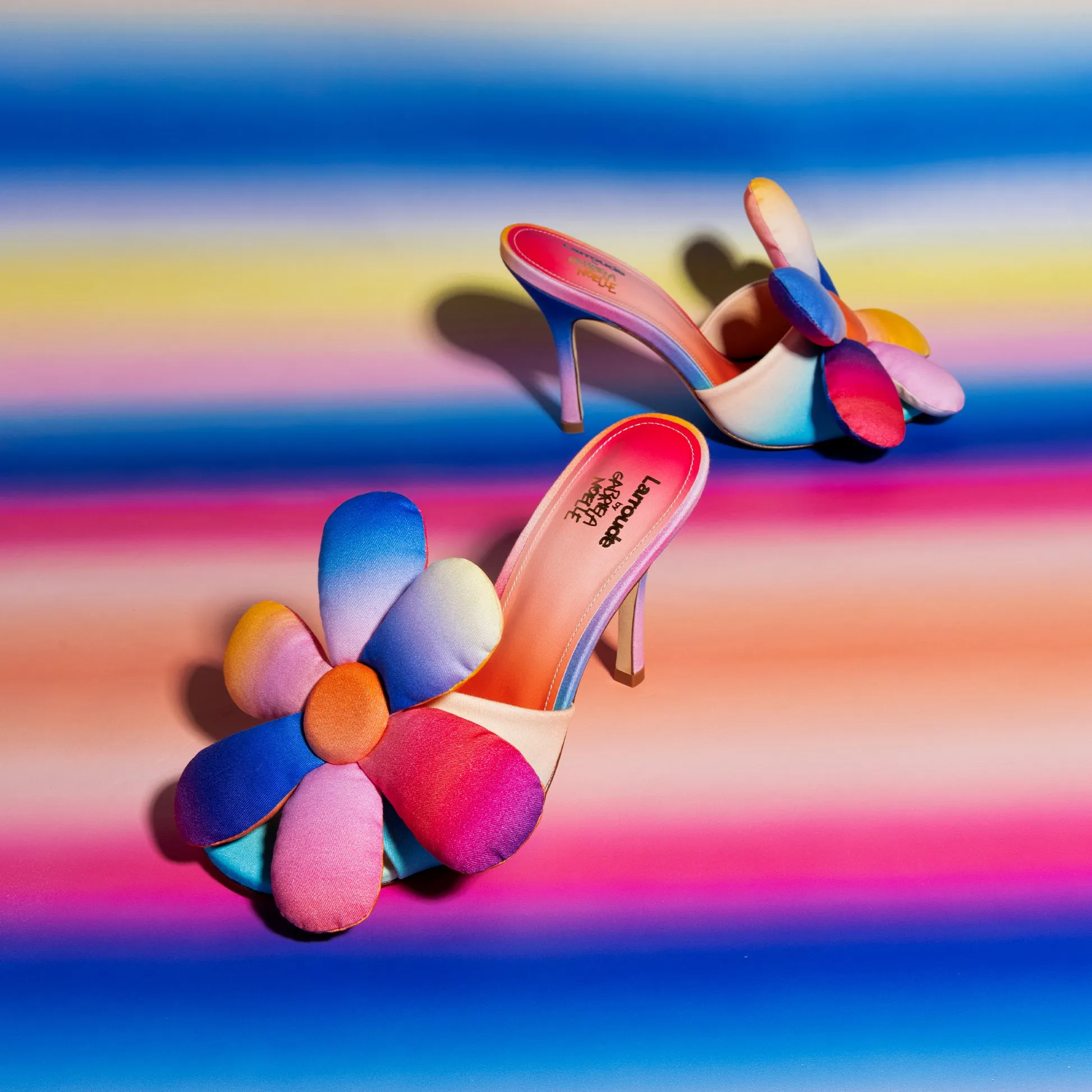 Larroudé Gabriela Noelle rainbow fabric mule shoe Full Bloom