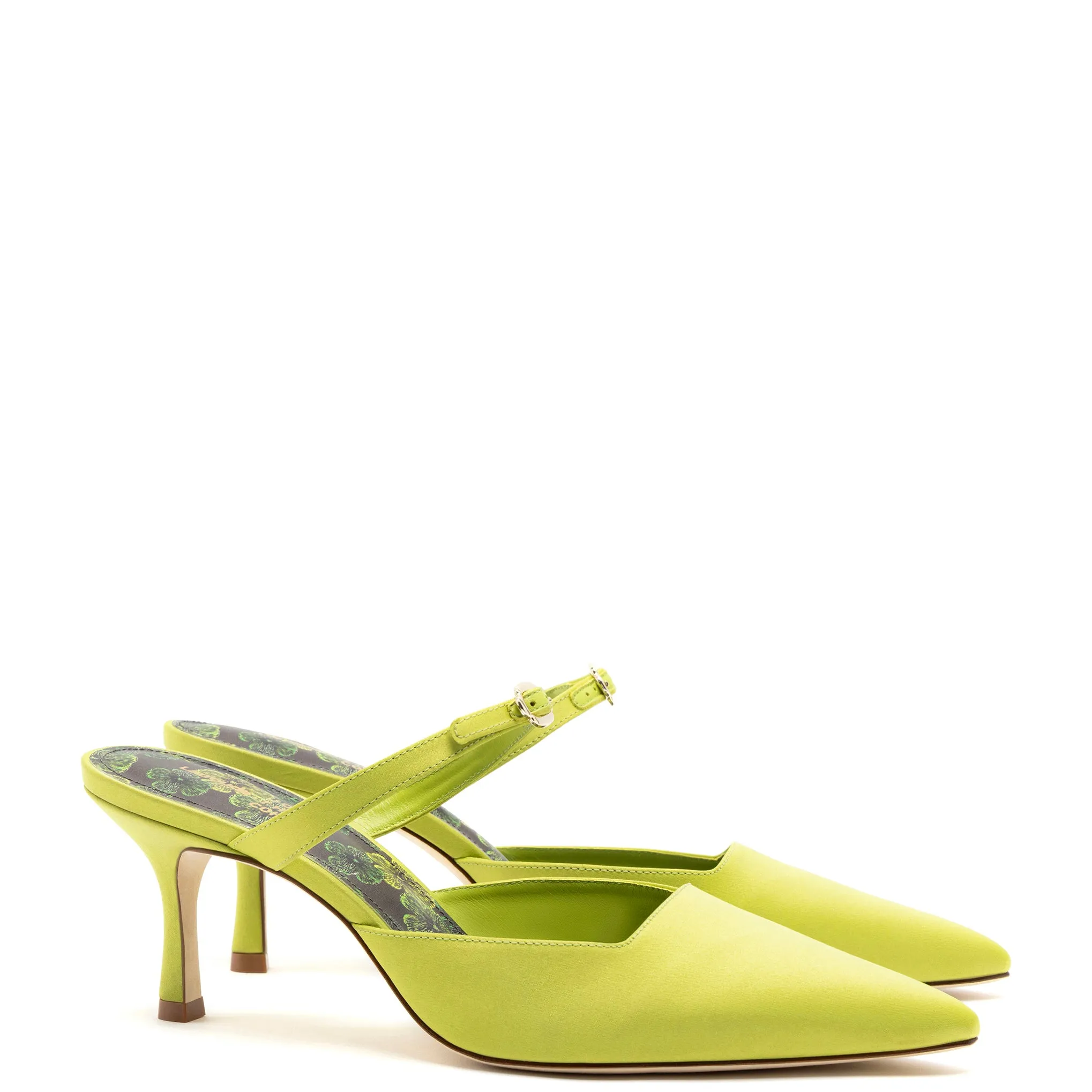 Larroudé Strap Mule Green Satin Jonathan Cohen Collaboration