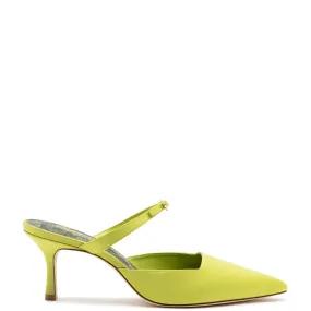 Larroudé Strap Mule Green Satin Jonathan Cohen Collaboration