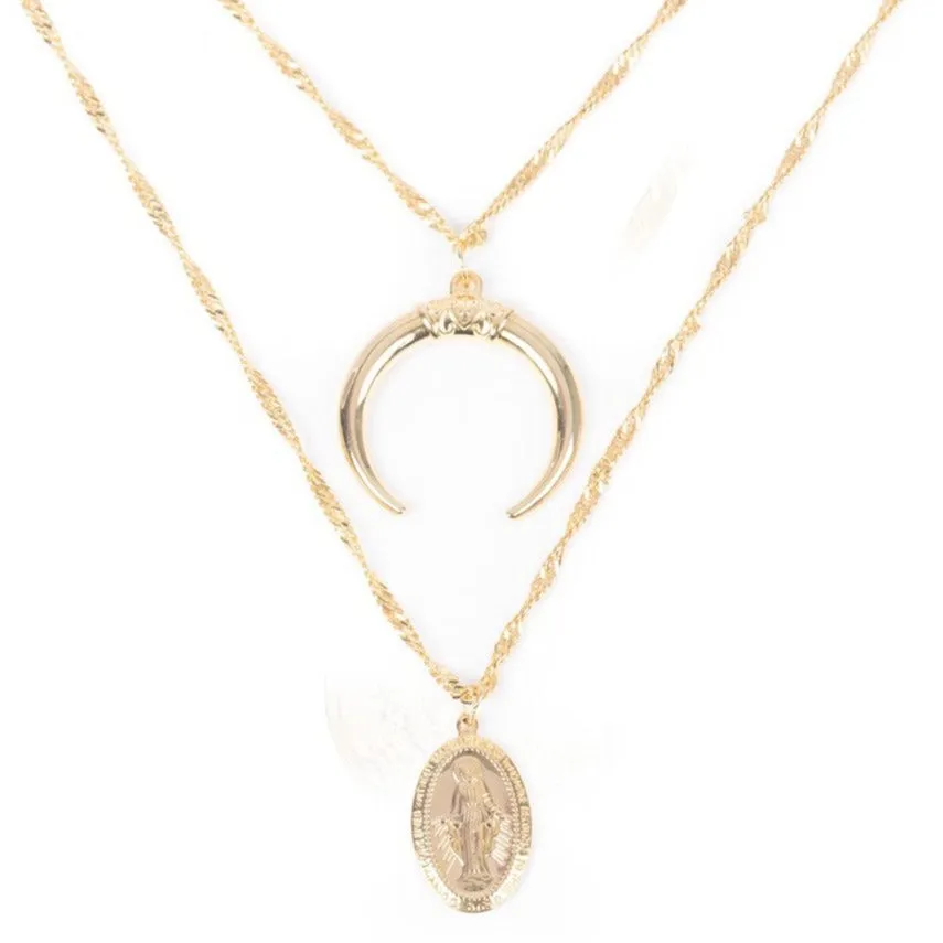 Layered Virgin Mary Necklace Pendant for Women